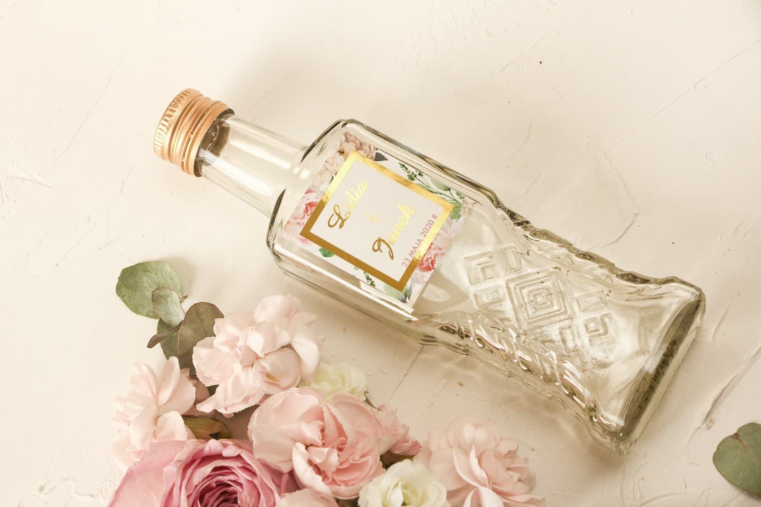 Gold Foiled Peony Wedding Liqueur Bottles | Wedding Favours | Avril No. 3