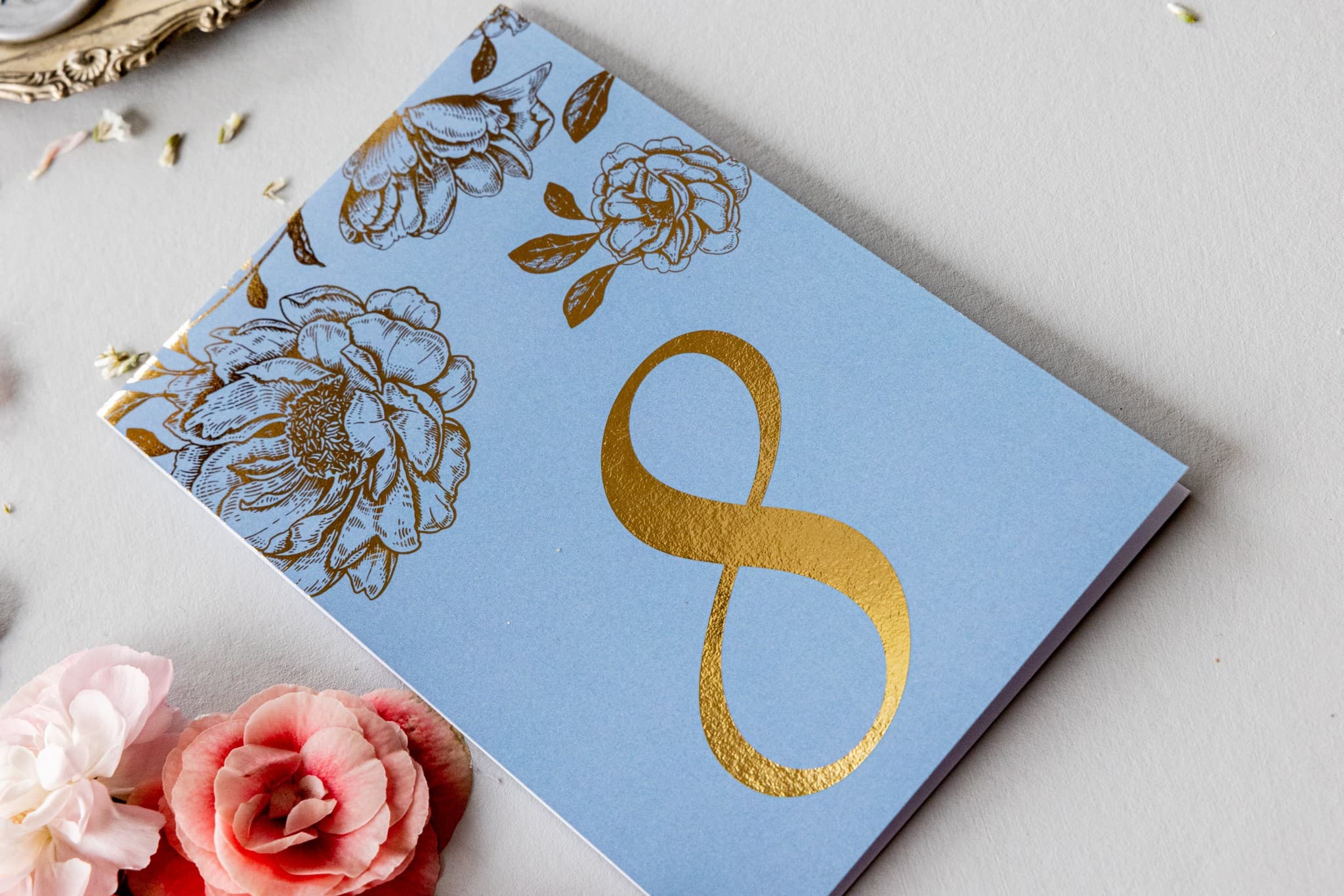 Gold-Foiled Table Numbers Dusty Blue, Elegant Markers | Glamour Wedding Table Numbers | Onyx No. 2
