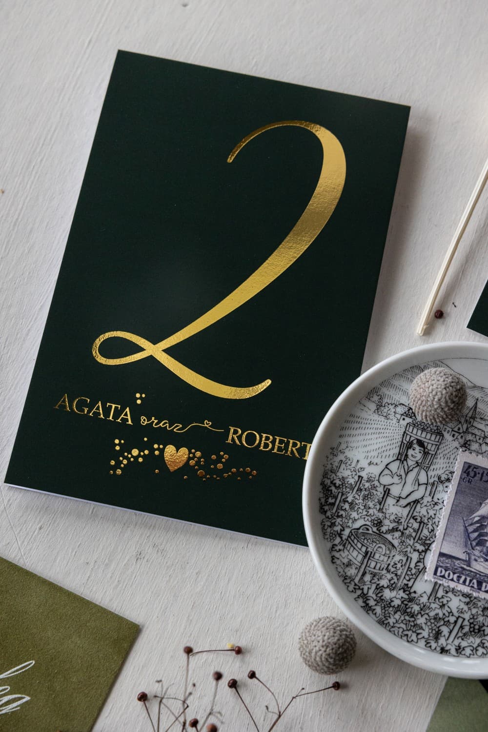 Gold Foiled Table Numbers Sage Green | Elegant Wedding Table Cards, Glamour Table Numbering | Simple No. 2