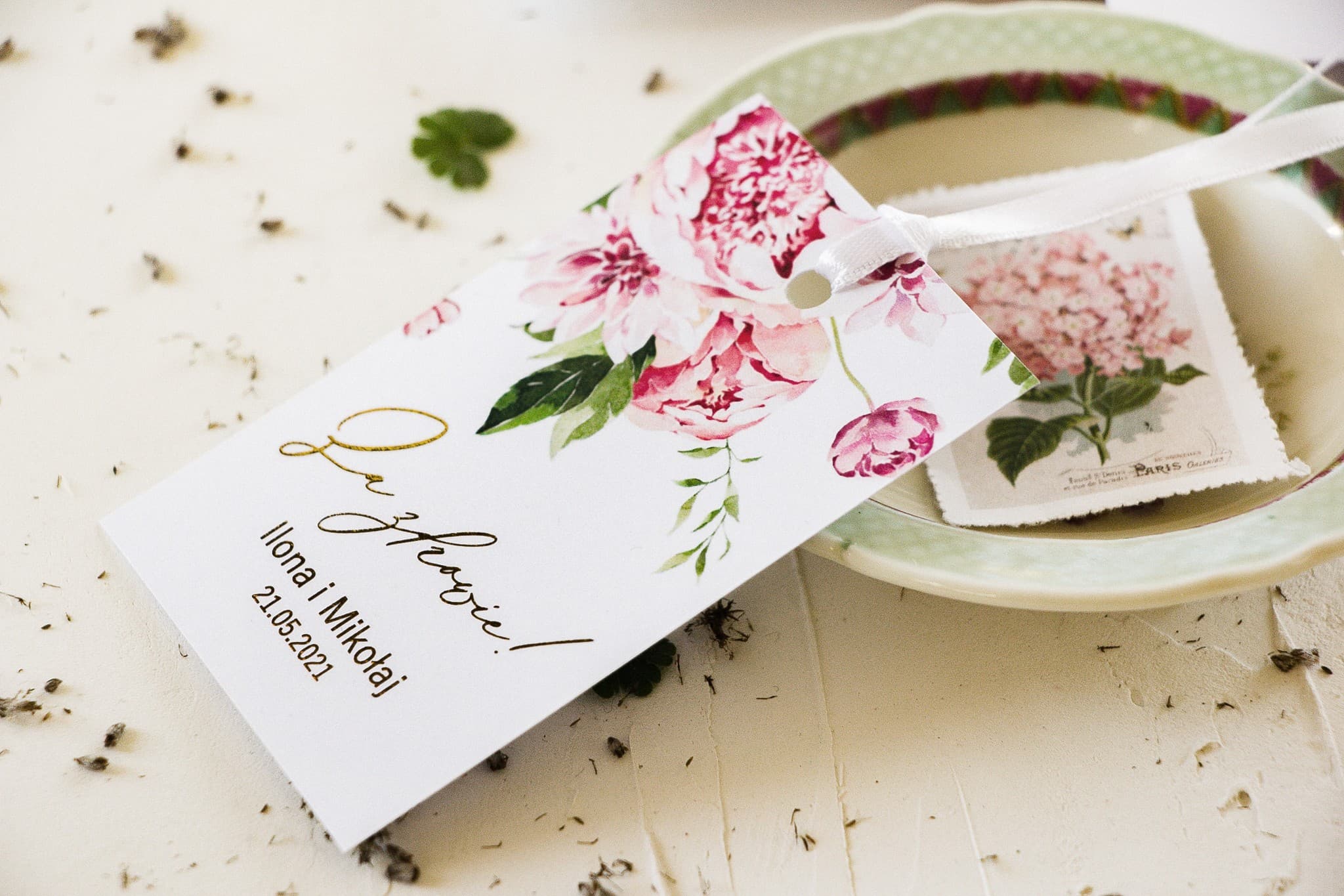 Gold Foiled Wedding Vodka Tags Pastel Peonies | Elegant Alcohol Tags | Serenity No. 3