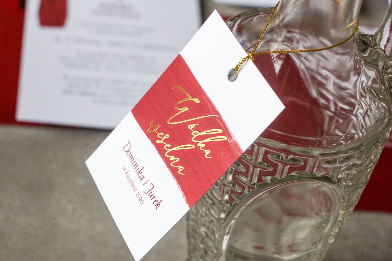 Elegant Burgundy Watercolor Gold Foiled Wedding Alcohol Tags | Verte No. 1