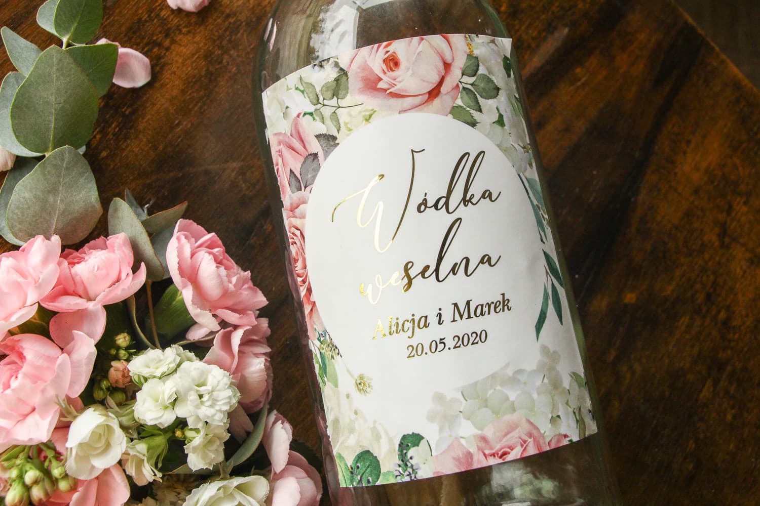 Gold Foiled Floral Wedding Vodka Labels | Personalized Glamour Alcohol Stickers | Soreli No. 3