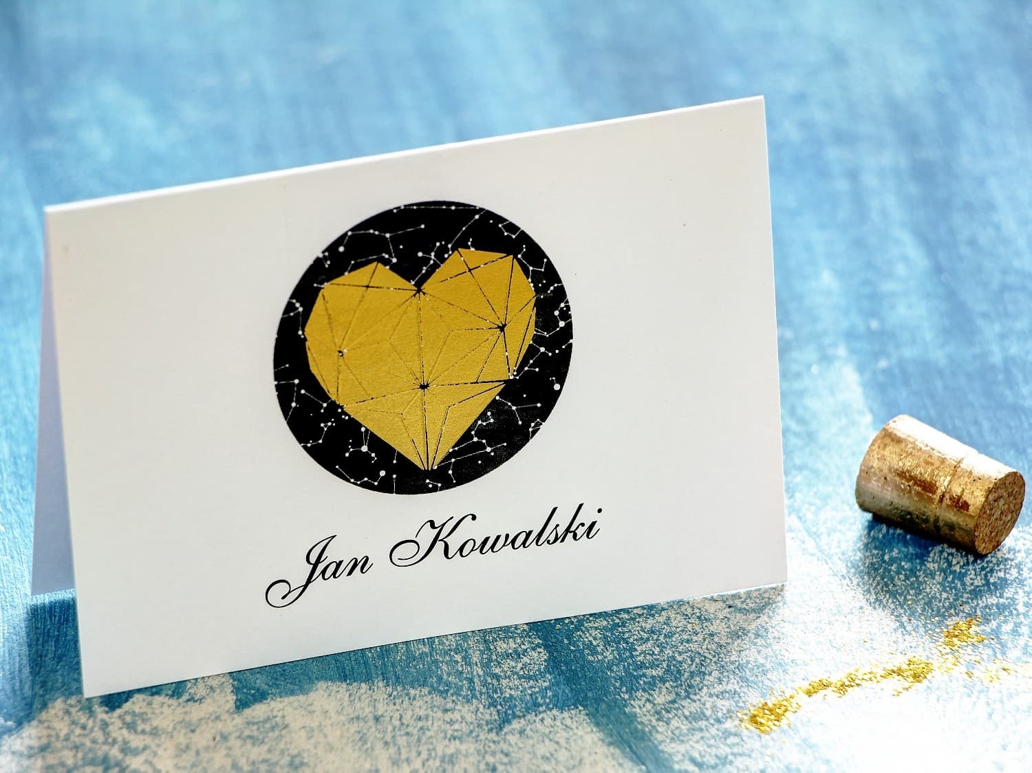 Moonlit Night No. 2 Wedding Place Cards – Gold Heart Table Cards
