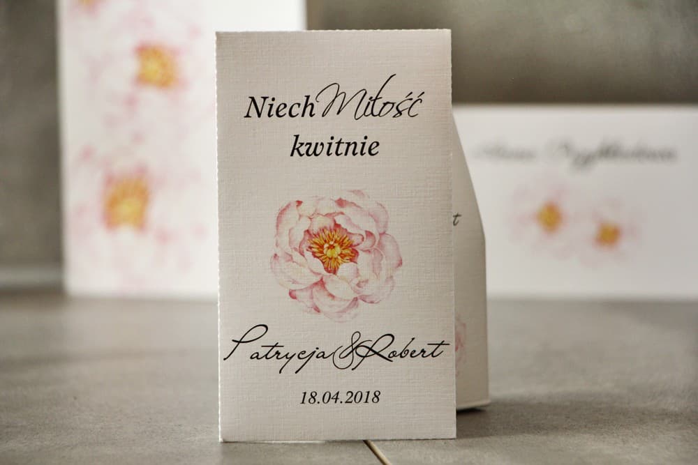 Sachet de graines de myosotis Pistacjowe n° 4 Remerciements pour invités de mariage - Graines de Myosotis - Pistacjowe n° 4 - Pivoine rose délicate.