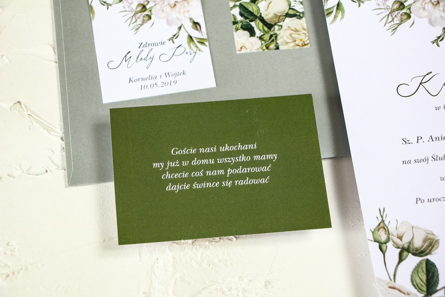 Green Floral Wedding Invitation Inserts | Wedding Gift Poem Cards | Wenis No. 4