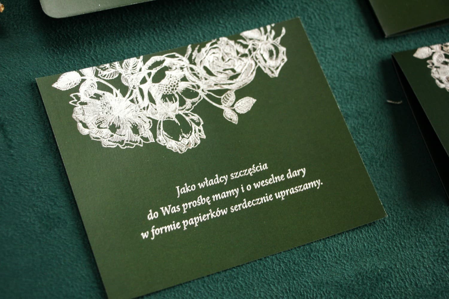 Silver-Foiled Wedding Invitation Card | Elegant Green Glamour Insert | Mikado No. 3