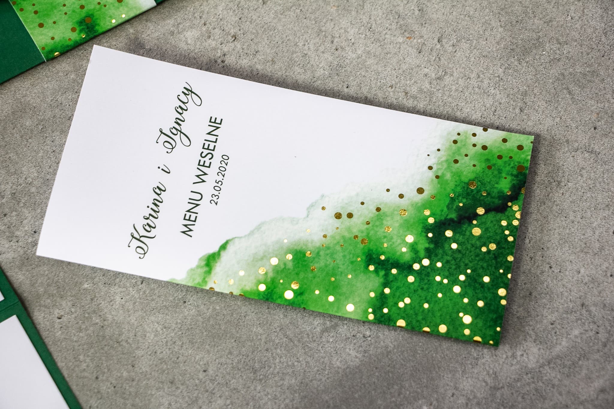 Green Wedding Menu with Gilded Accents | Exclusive Wedding Table Menu | Bakarto No. 4