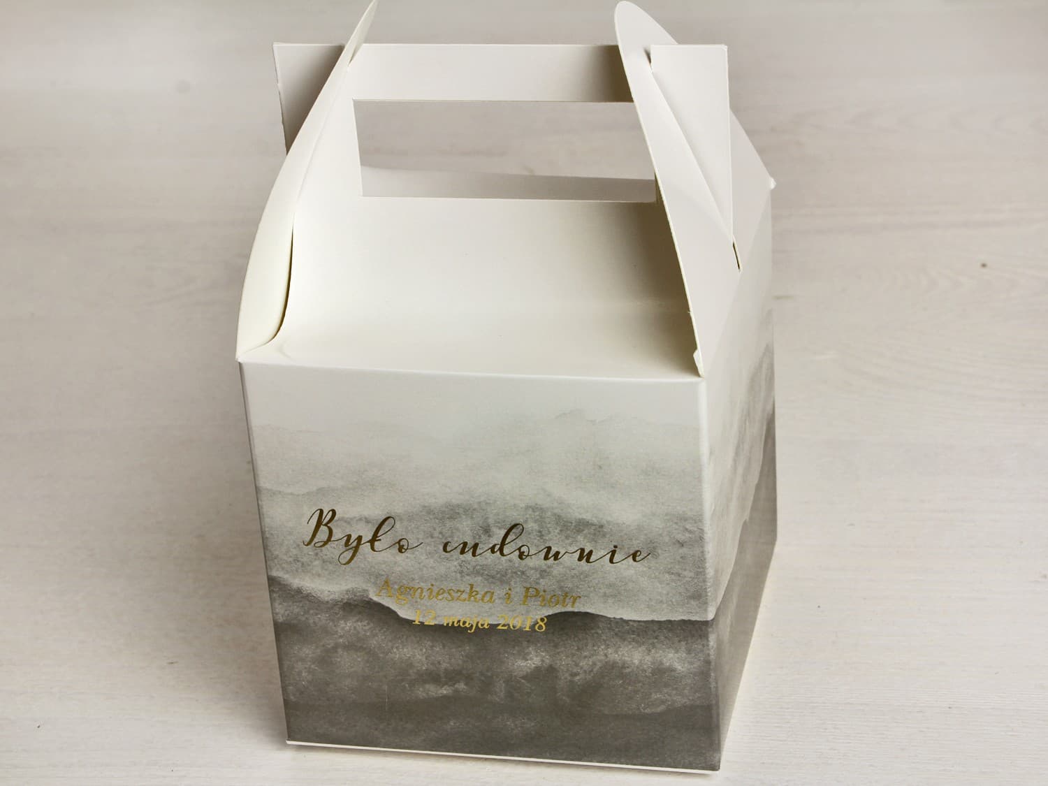 Elegant Grey Watercolor Wedding Cake Boxes | Personalized Favor Packaging | Delfina No. 6