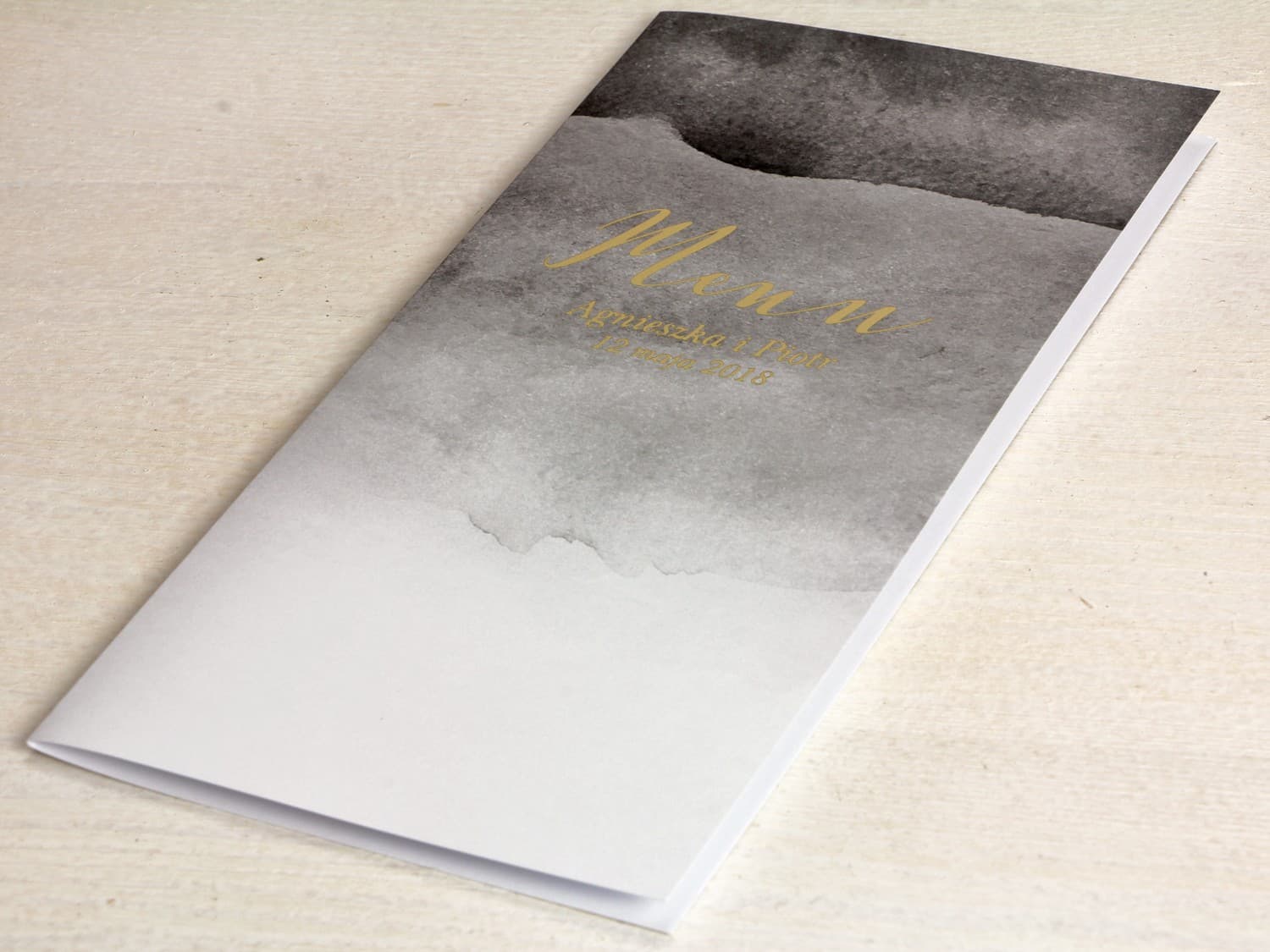 Gilded Folded Wedding Menu, Grey Watercolor Design | Elegant Wedding Table Menu | Delfina No. 6