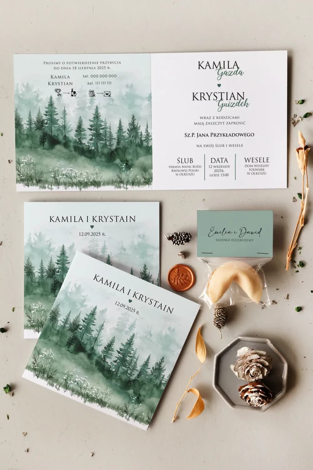 Hochzeitseinladungen Cejla Nr. 1 – Greenery Stil mit Aquarell