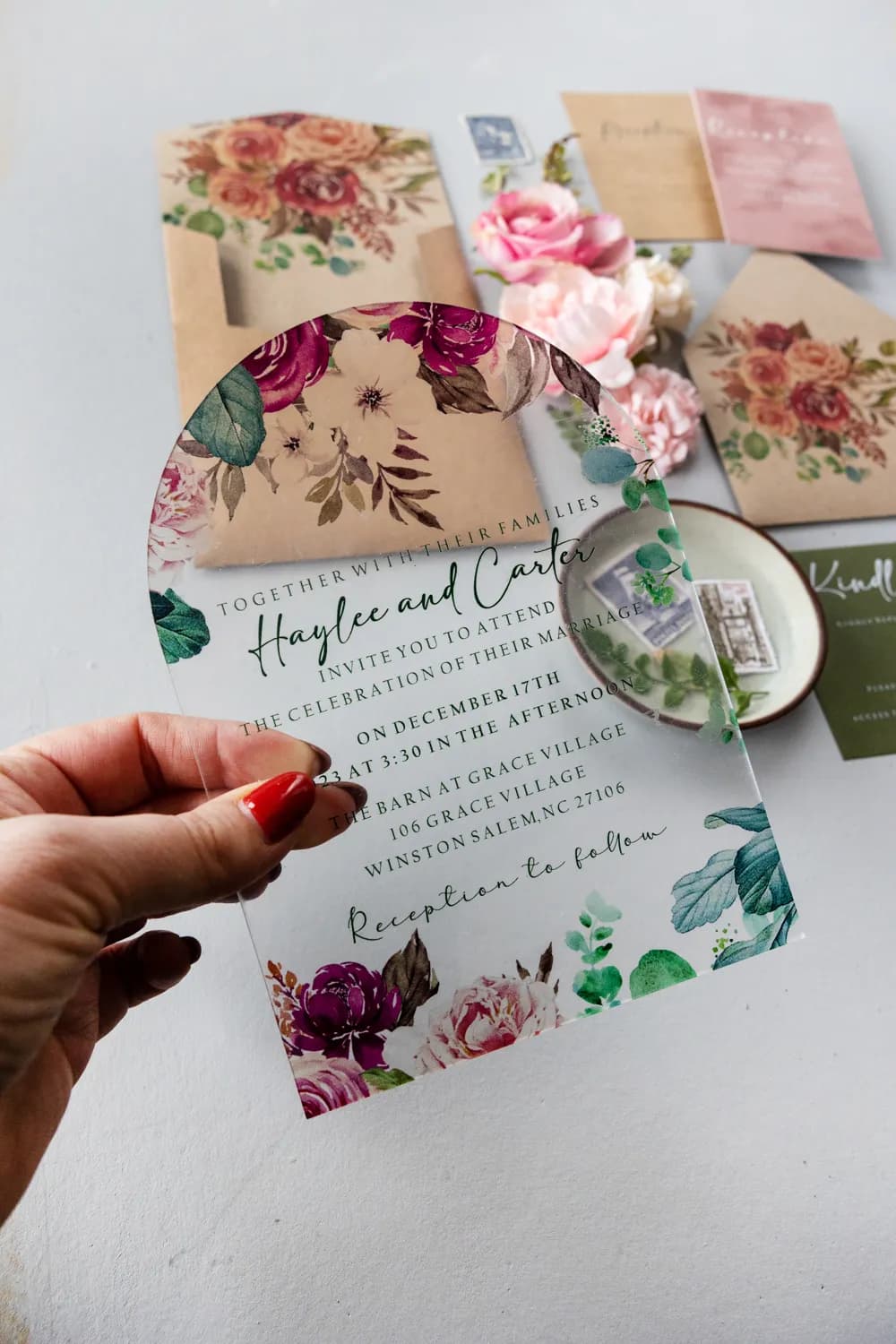 Hochzeitseinladungen Kraft PR5 – Modernes Acrylglas im Vintage-Stil