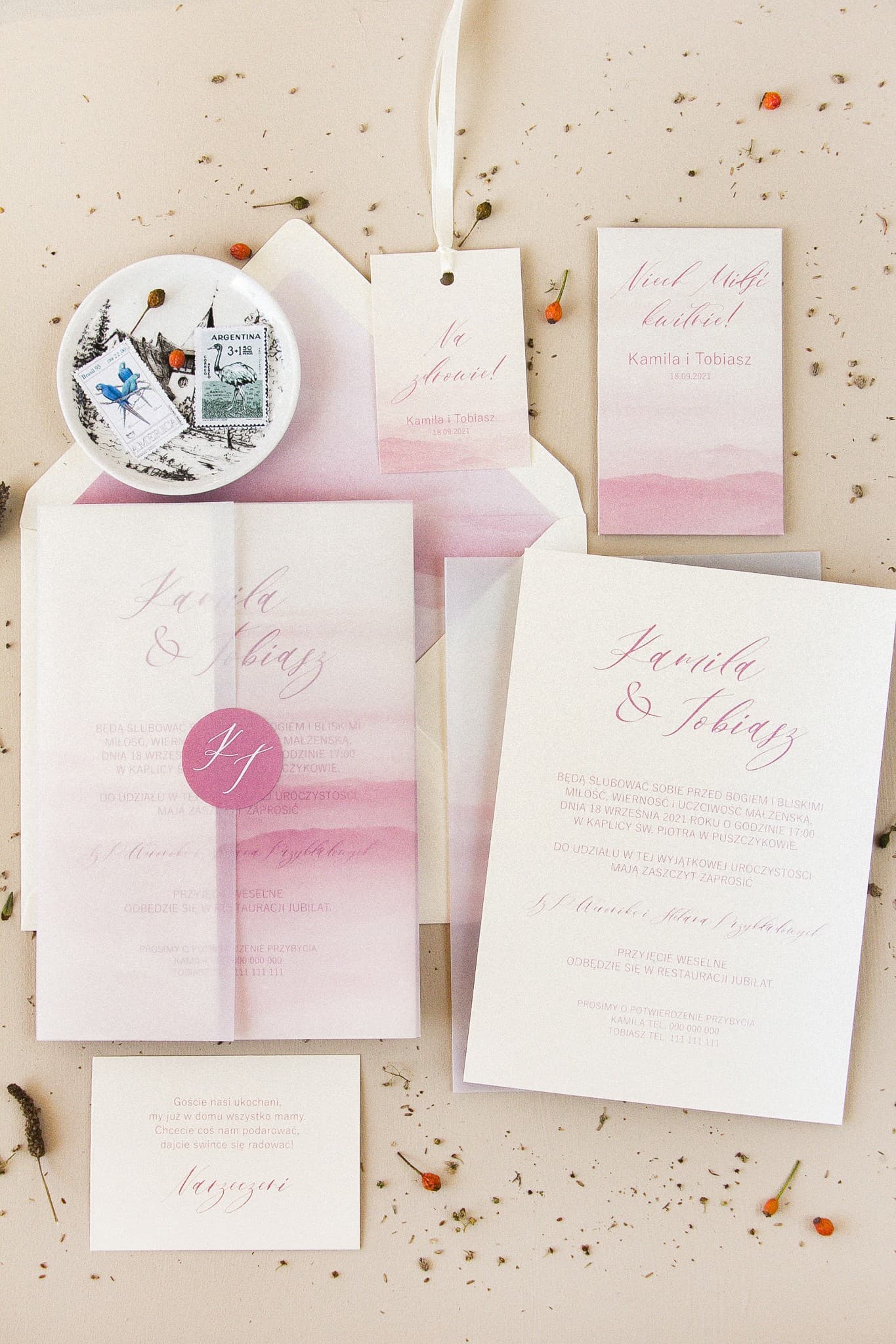 Glamour Hochzeitseinladungen mit Aquarell-Rosen und Transparentpapier auf Perlmuttpapier Opal Nr. 5