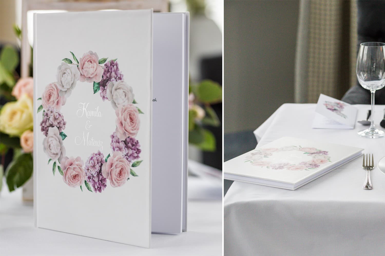 Personalisiertes Hochzeitsgästebuch, Silberprägung, Blumen | Elegantes Souvenir | Cykade Nr. 16