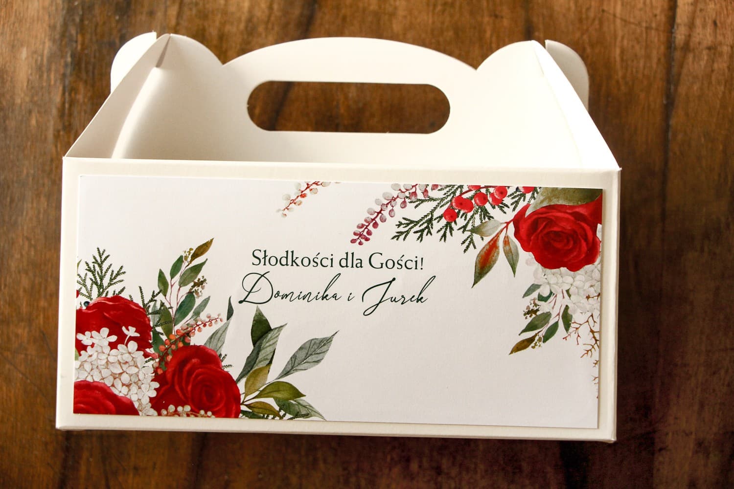 Hochzeitskuchenbox mit Griff Rote Rose | Personalisiertes Gastgeschenk | Delize Nr. 2
