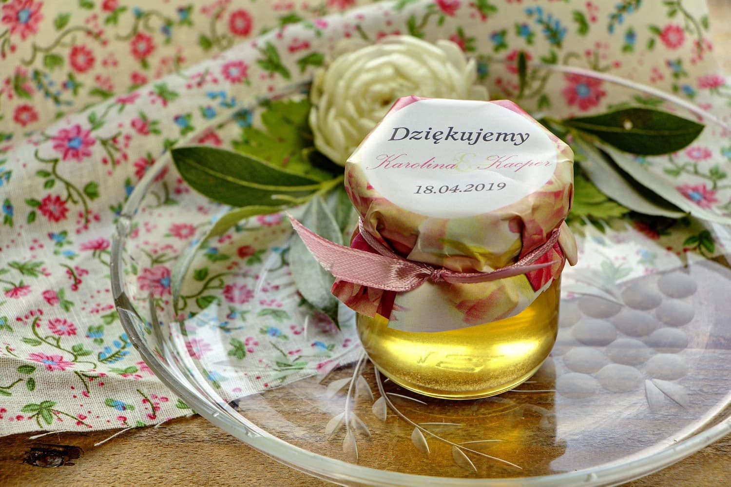 Polnischer Honig im Gläschen Aquarell Nr. 9 – Natürliches Geschenk mit rosa Pfingstrose