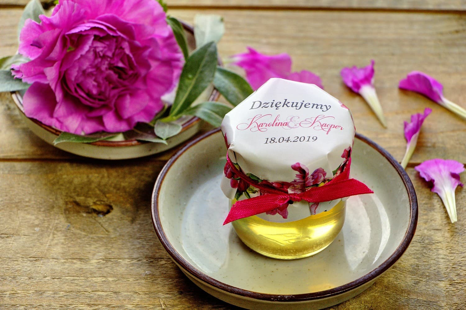 Polnischer Honig im Glas Kollektion Amelia Nr. 6 – Süßes Dankeschön mit rosa Pfingstrosen