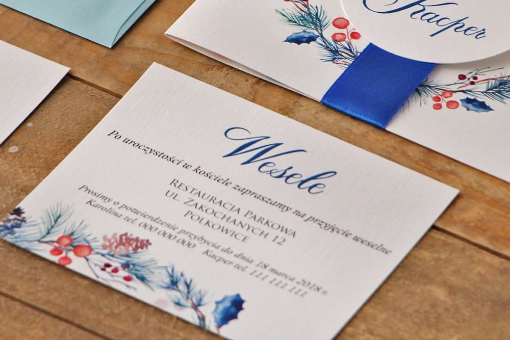 Winter Wedding Invitation Information Cards, Holly Branch Inserts | Information Enclosure Cards | Watercolours No. 15
