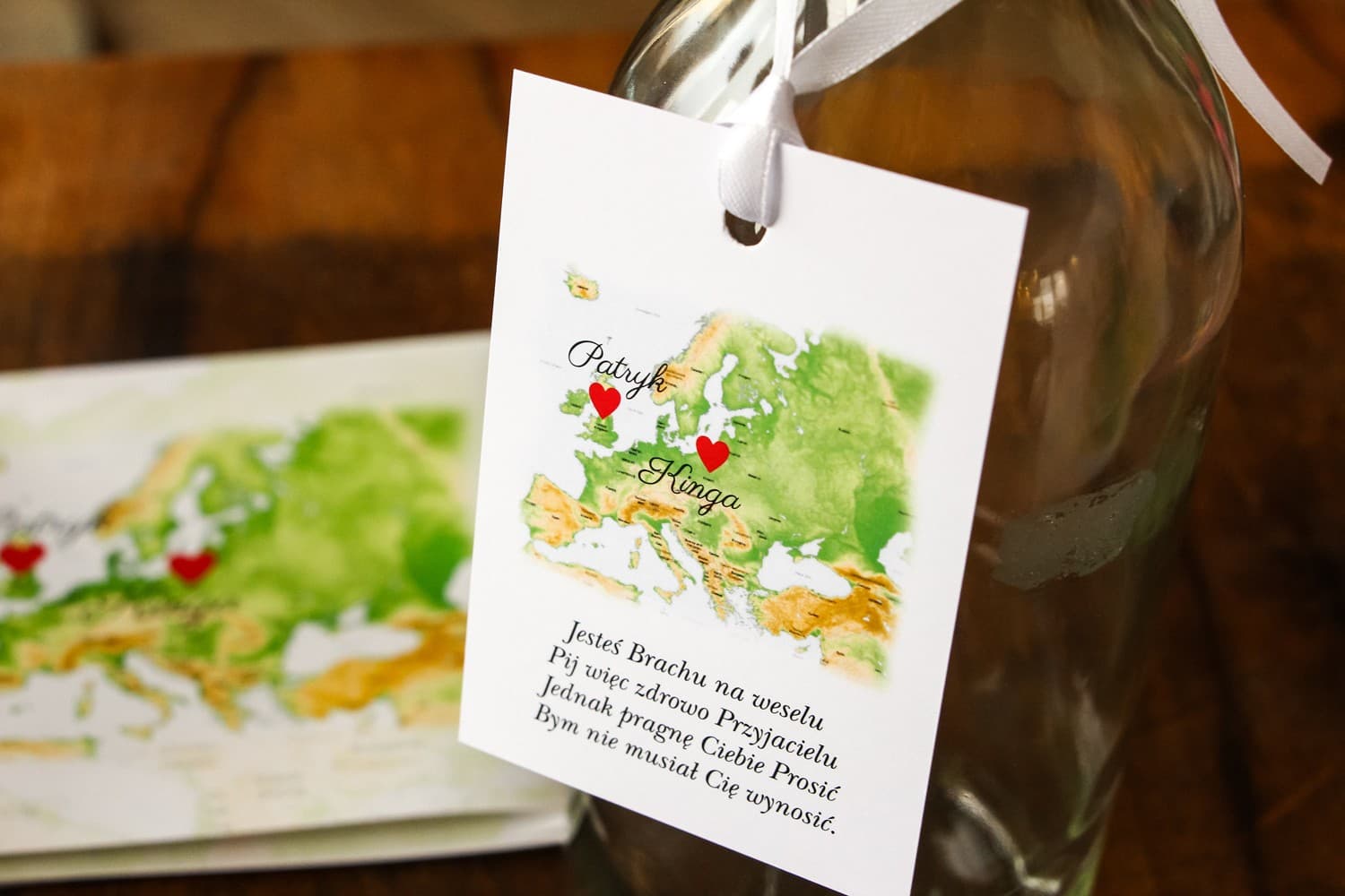 Personalized Map Bottle Tags for International Couples | Wedding Wine Tags | Map of Feelings No. 2