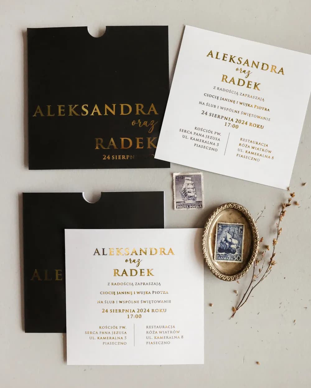 Invitaciones de Boda Glamour – Mokait nº 4 en Estuche Negro con Dorado