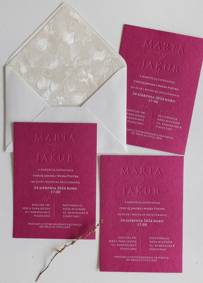 Invitaciones de Boda Letterpress – Karmen n.º 6 en Color Fucsia