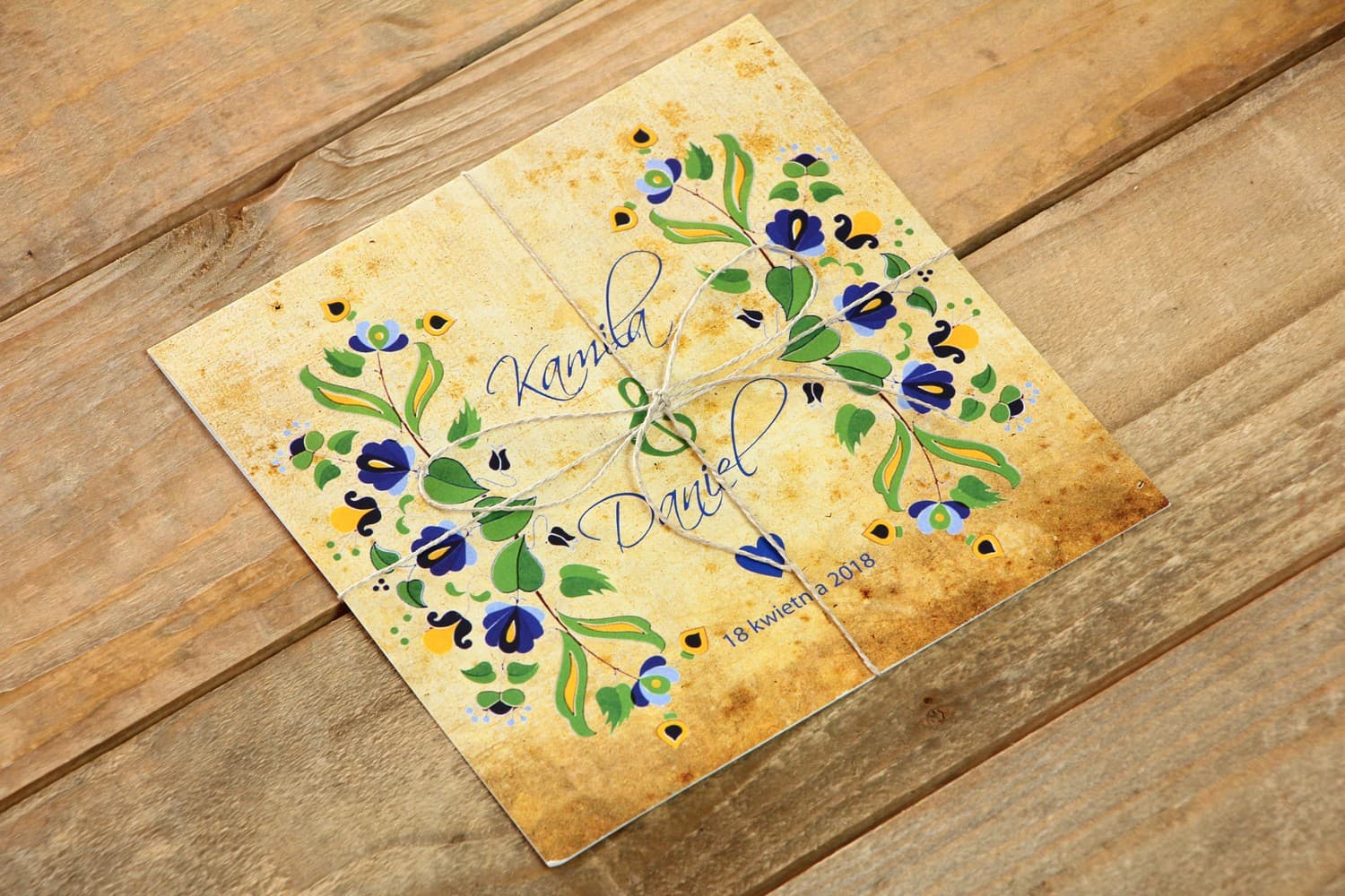 Invitaciones de boda folk con motivos regionales y cordel – Folk nº 2