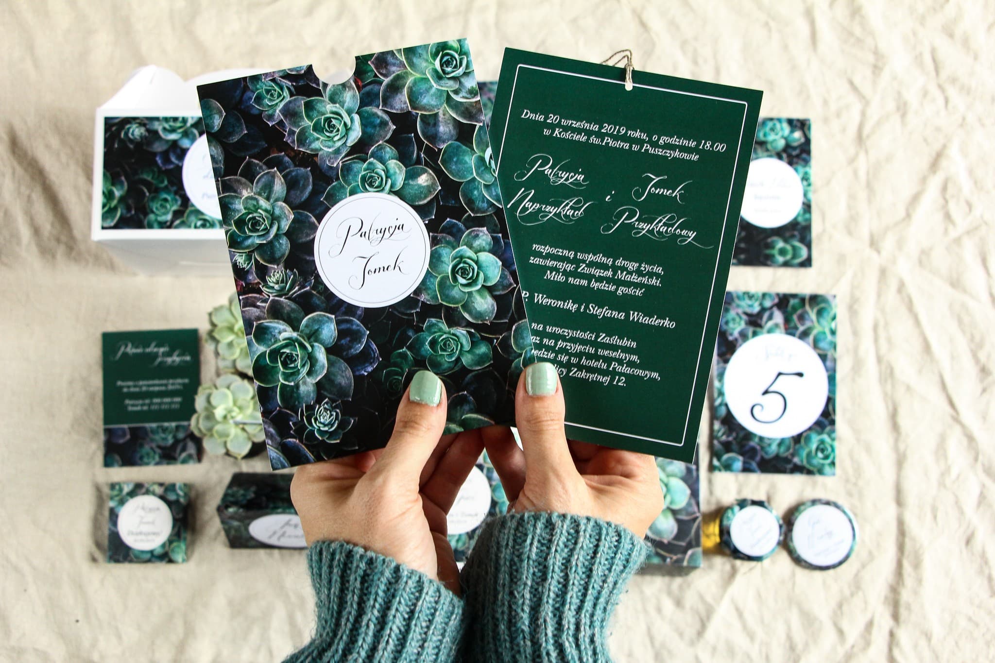 Invitaciones de boda boho con suculentas en estuche – Botánico nº 3
