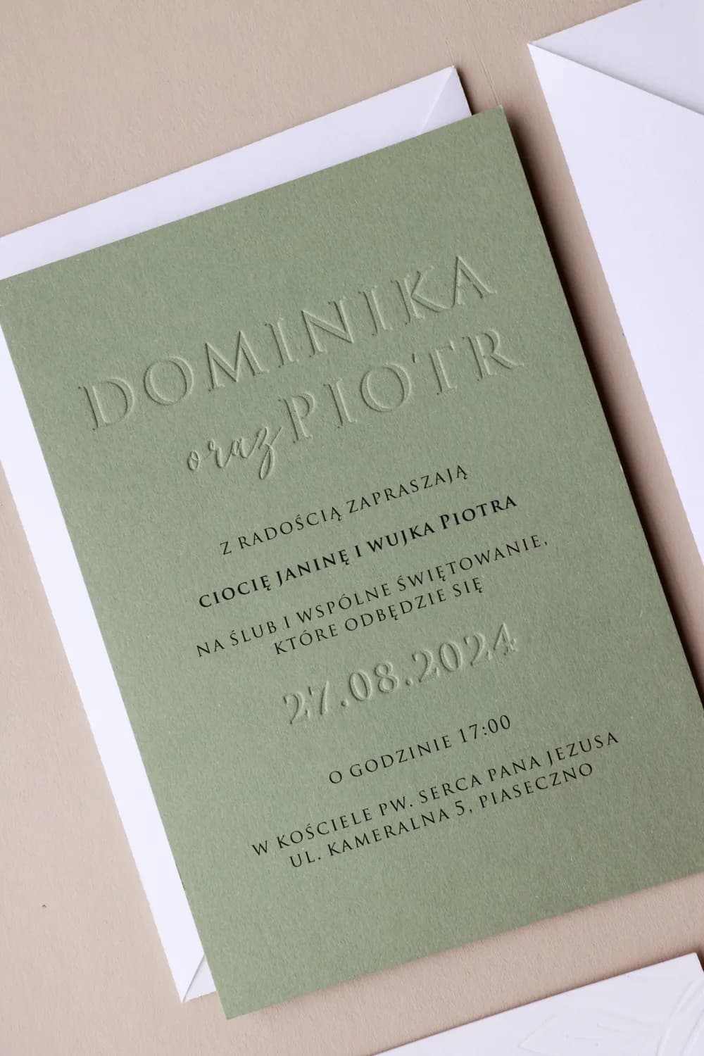 Invitaciones de Boda Minimalistas – Karmen n.º 1 Letterpress Verde Botella