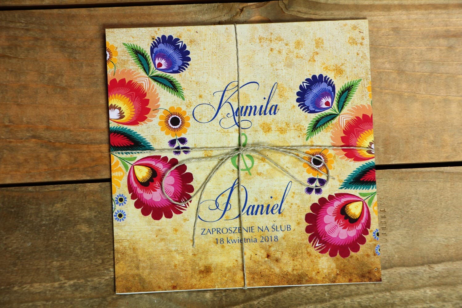 Invitaciones de boda folclóricas con diseños de Łowicz y cordel – Folk nº 4