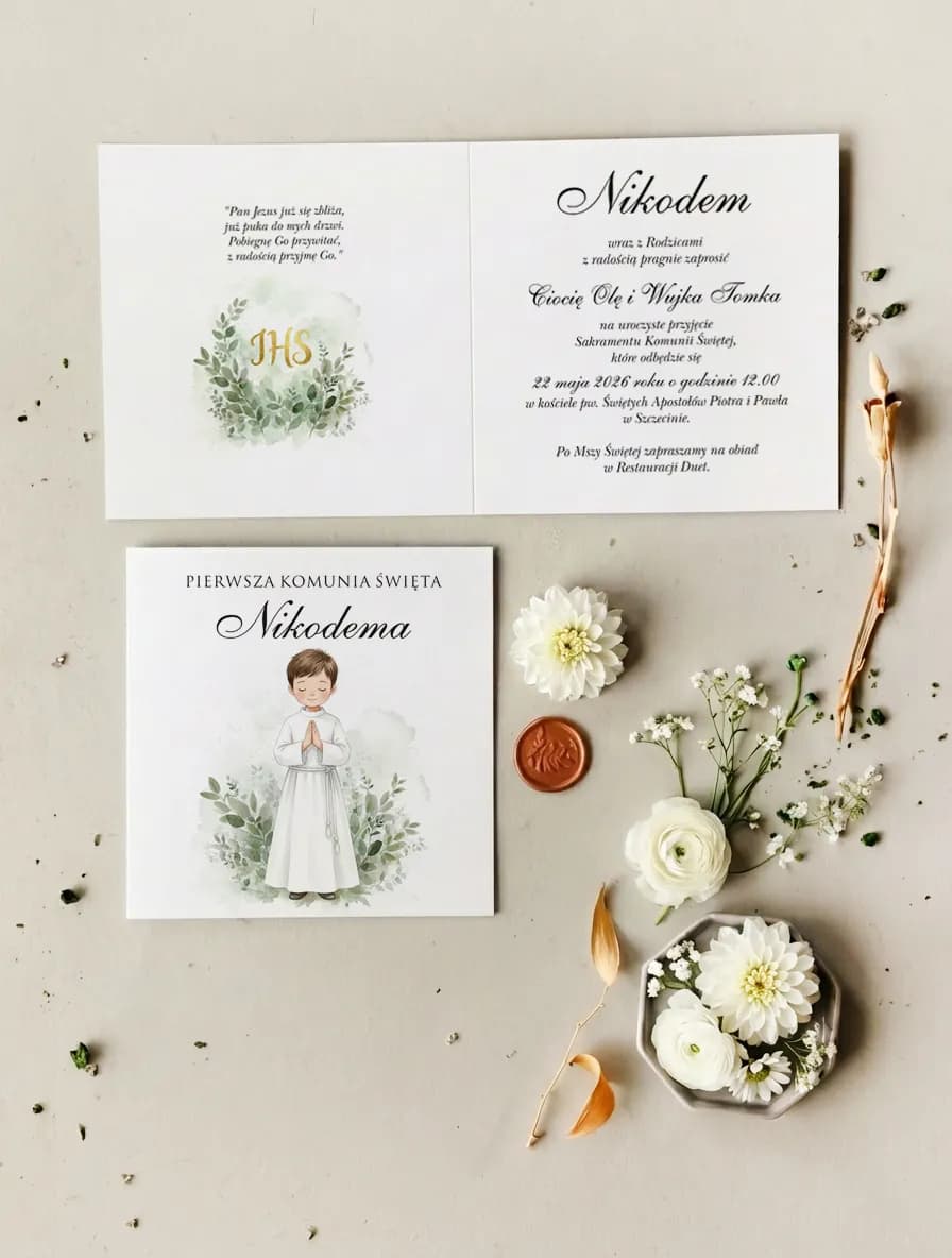 Inviti Comunione per bambino Matilde n. 23 Inviti per la Prima Comunione per bambino con illustrazione di figura in preghiera