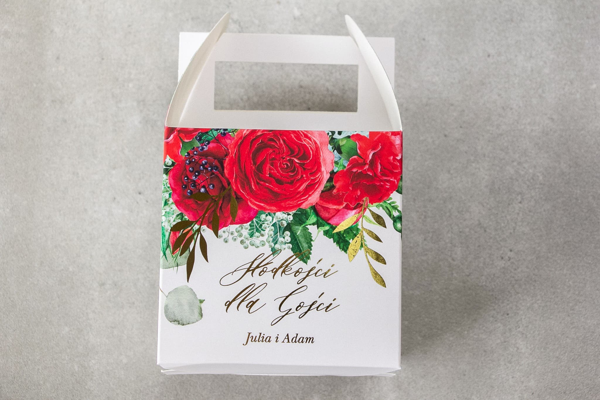 Kuchenschachteln Rubin Nr. 8 – Vergoldete Verpackung mit burgunderroter Rose