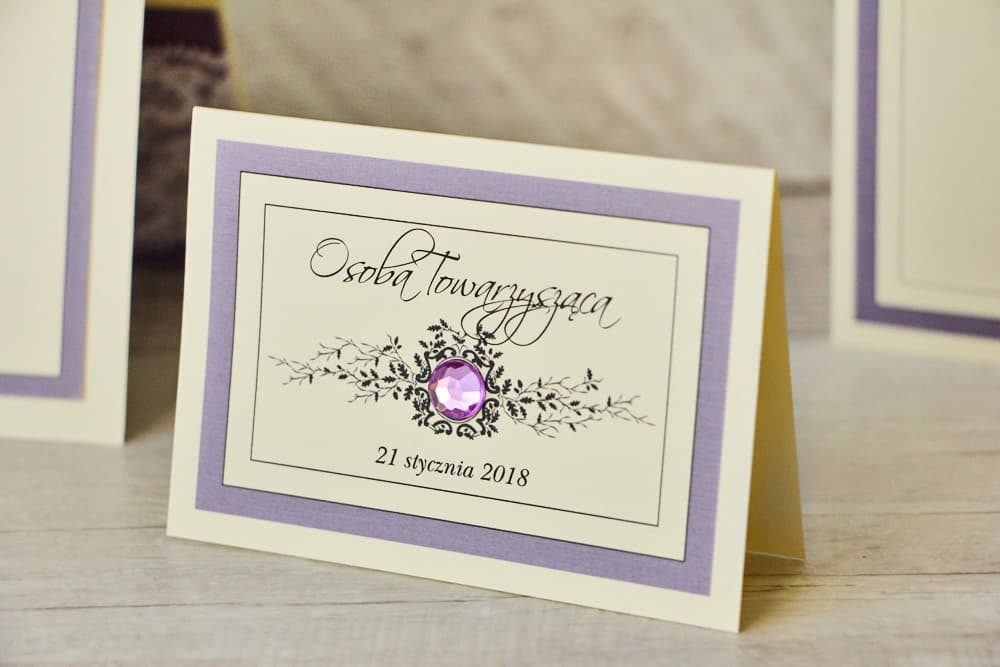 Lace Wedding Place Cards No. 3 – Purple Motif Table Cards with Cubic Zirconia