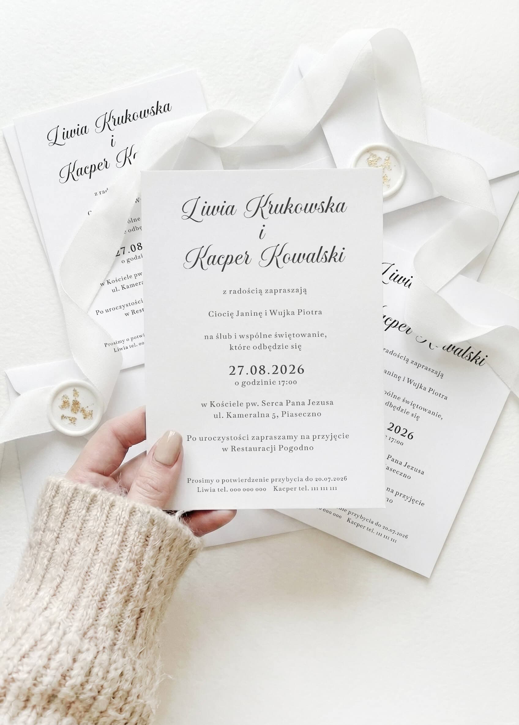 Lauren No. 2 Wedding Invitation – All White Style with Decorative Typography