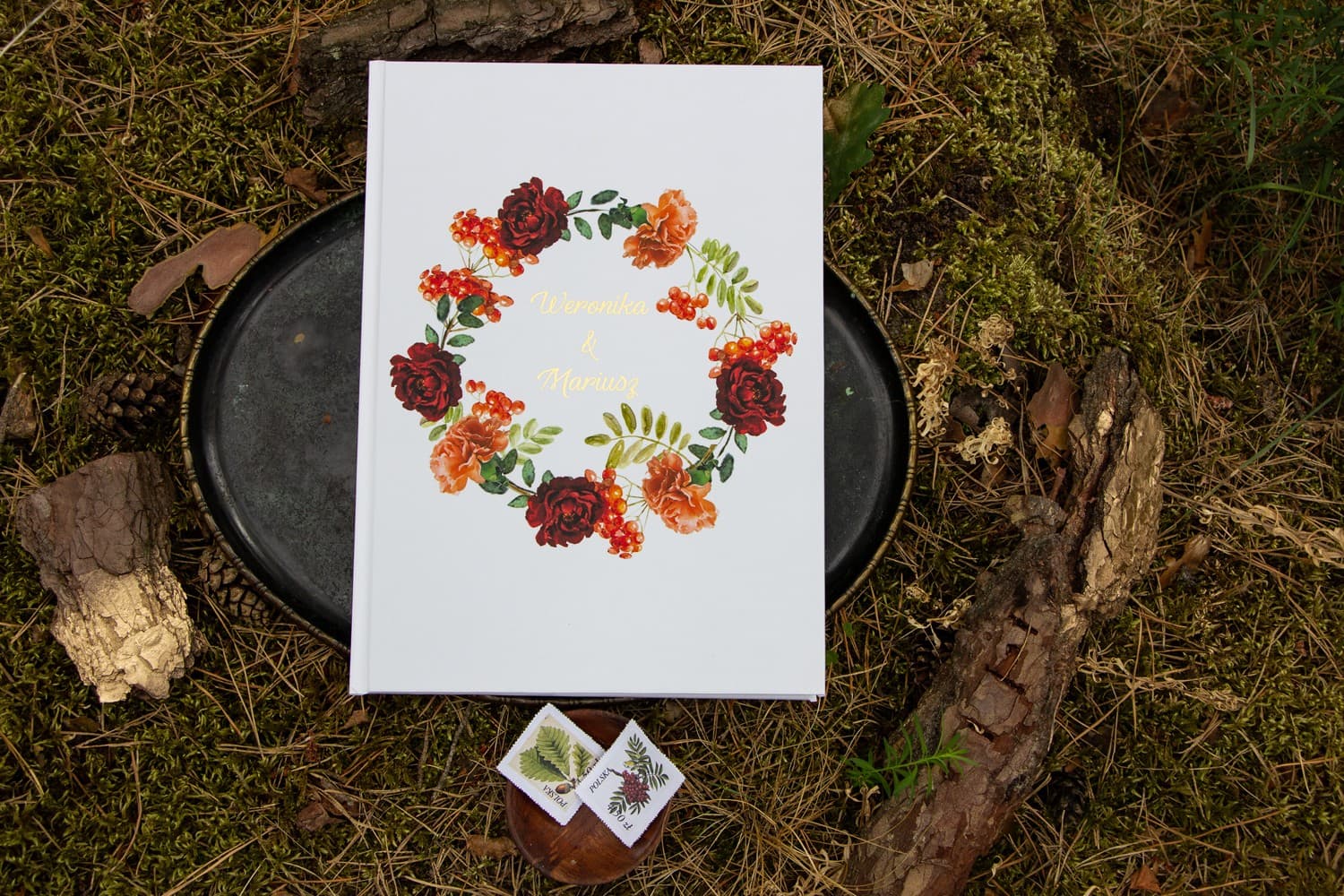 Libro de Firmas Dorado A4 con Corona Floral | Recuerdo de Boda Personalizado | Orini n.º 2