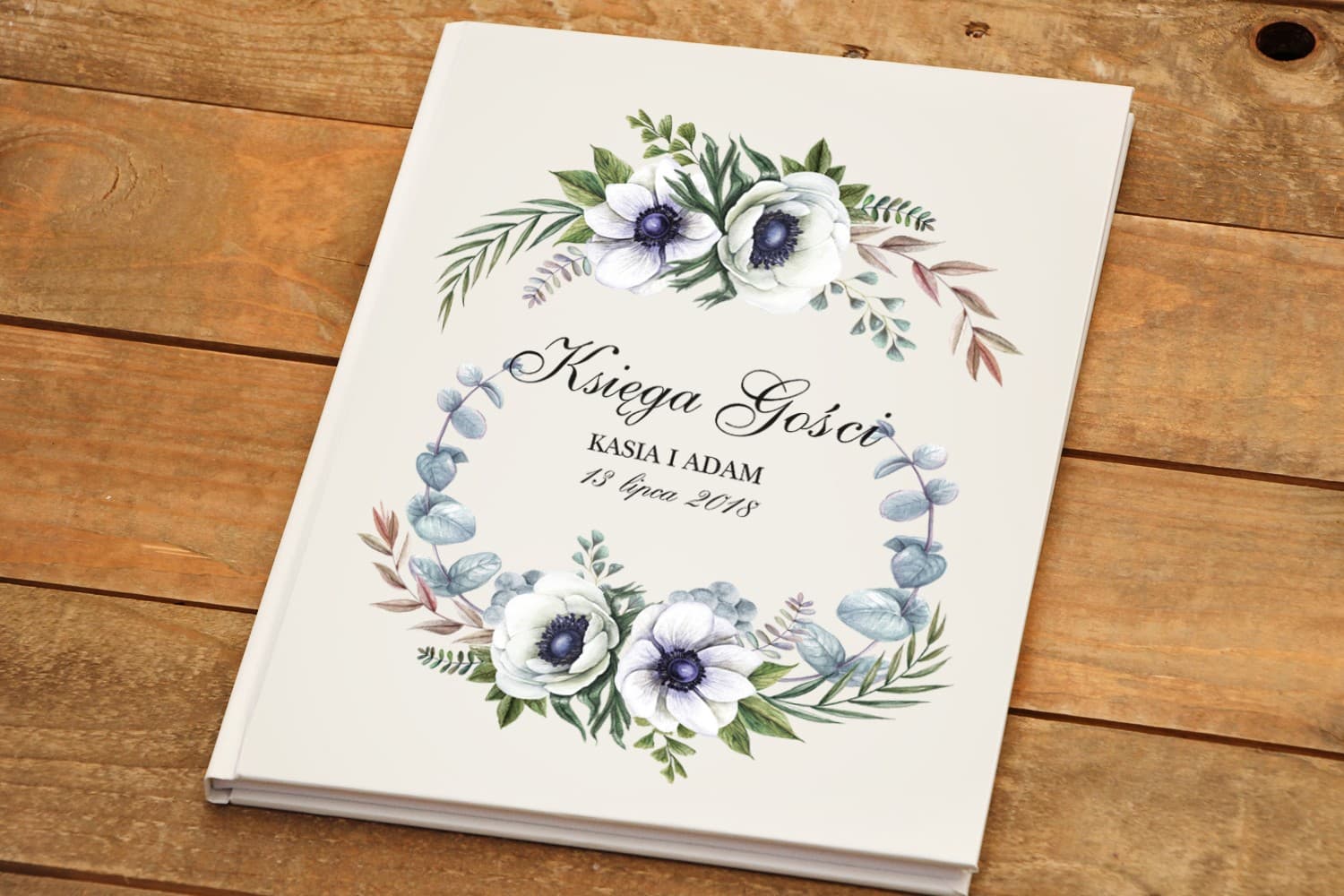 Elegante Libro de Firmas con Flores Azul y Violeta | Libro de Invitados Personalizado | Kalia n.º 3
