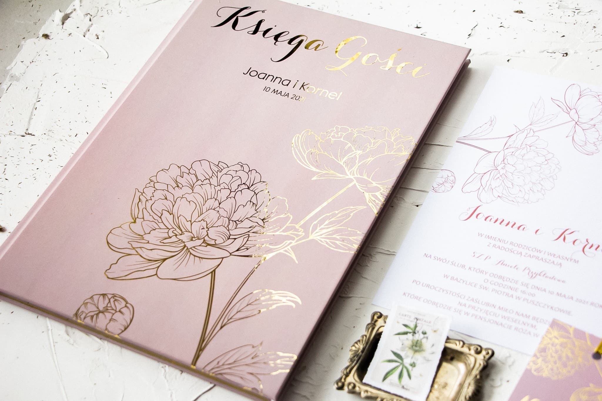 Elegante Libro de Visitas con Flores y Dorado | Libro de Visitas de Boda Personalizado | Pattern Nr 4