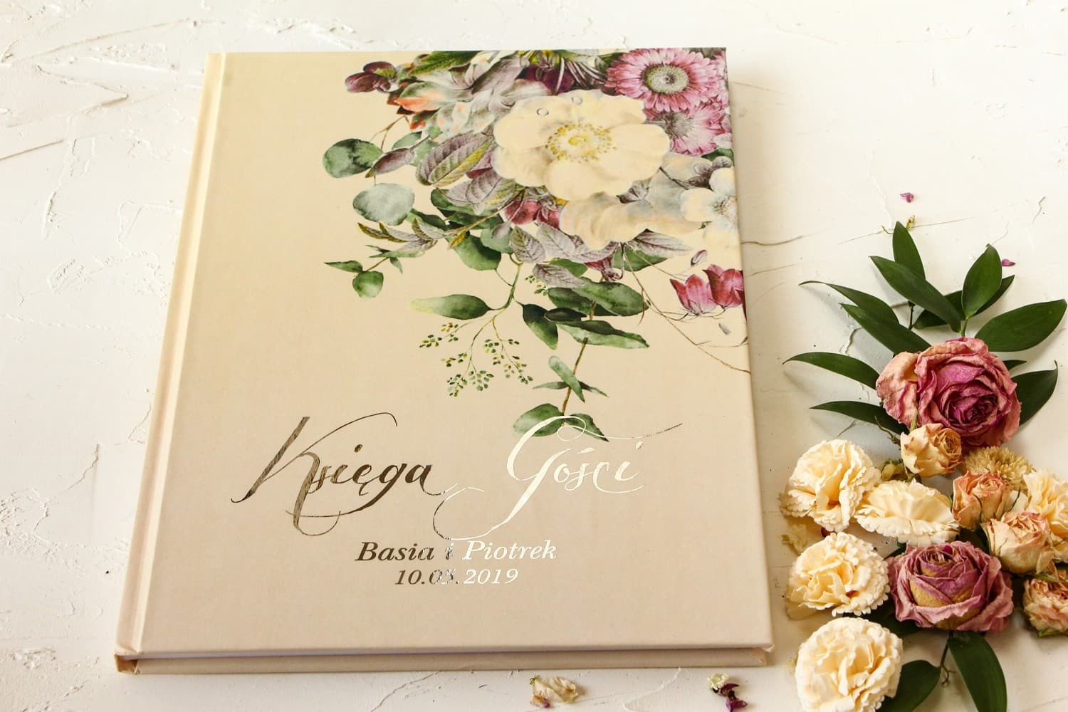 Libro de Visitas A4 Dorado con Flores | Libro de Bodas Personalizado Glamour | Pastelowe Nr 4