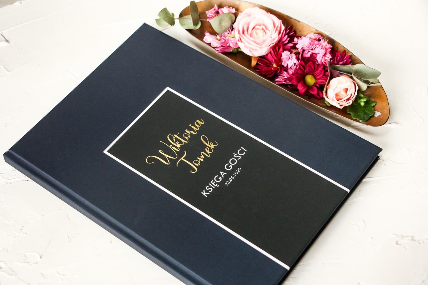 Libro degli Ospiti Blu Navy Dorato, Elegante Ricordo | Libro Ospiti Matrimoniali A4 | Emerald Nr 1