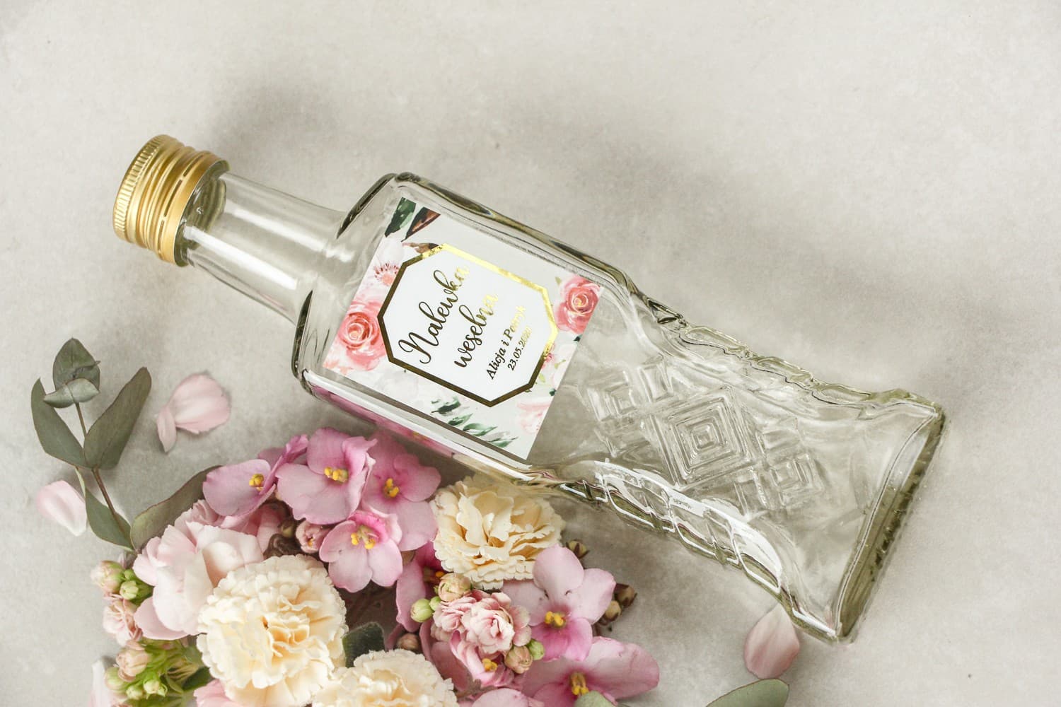 Elegant Liqueur Bottles with Gold Foiled Labels | Wedding Favours | Lotus No. 1