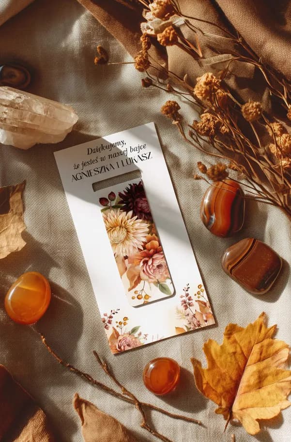 Magnetic Bookmark with Autumn Dahlia Flowers | Wedding Guest Favour | Impresja Design 2