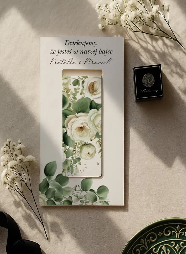 Magnetic Bookmark with White Roses and Eucalyptus | Botanical Wedding Favour | Impresja Design 10