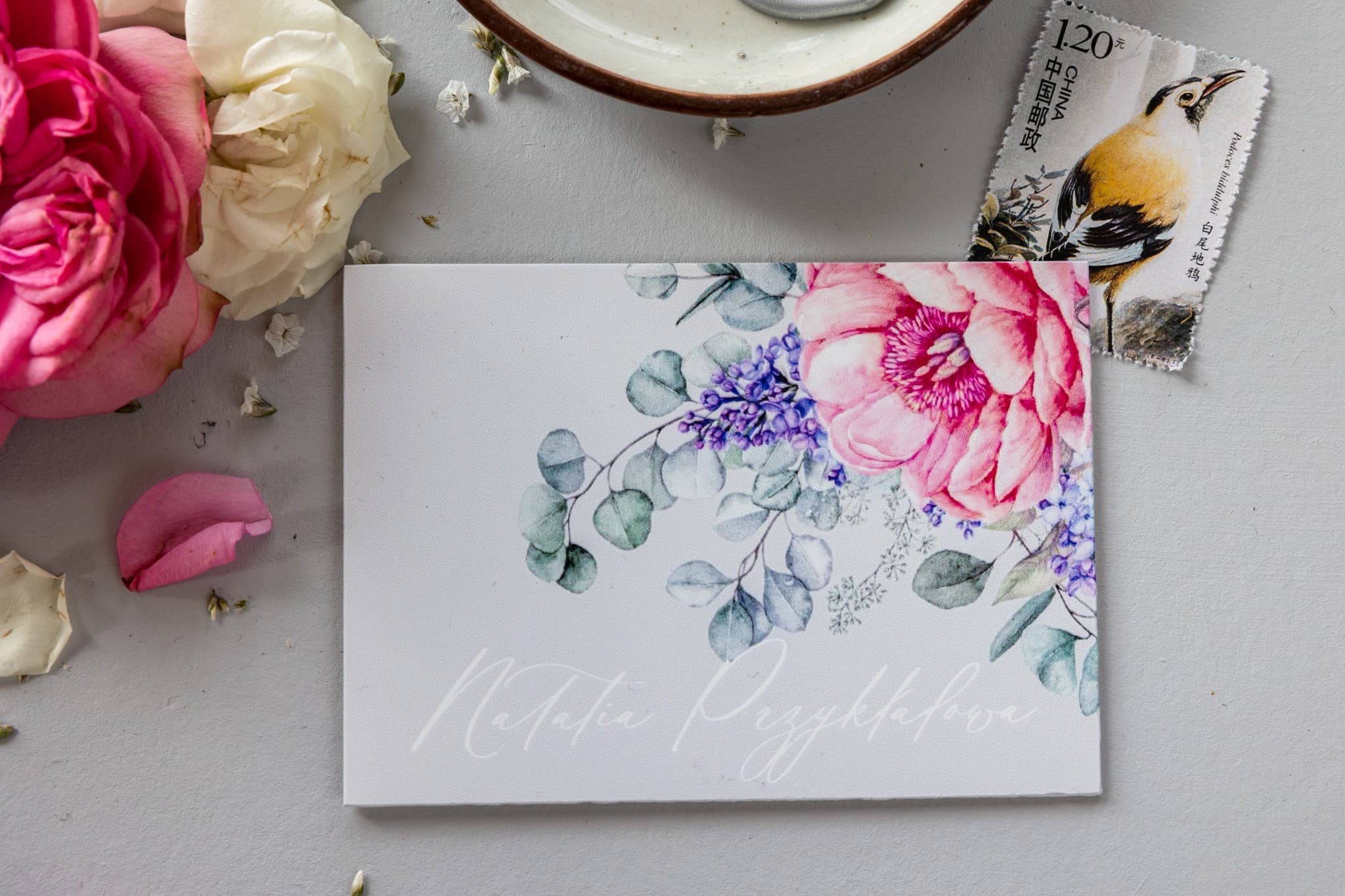 Marque-places de Mariage Soft n° 7 – Cartes de Table en Verre avec Motif Pivoine