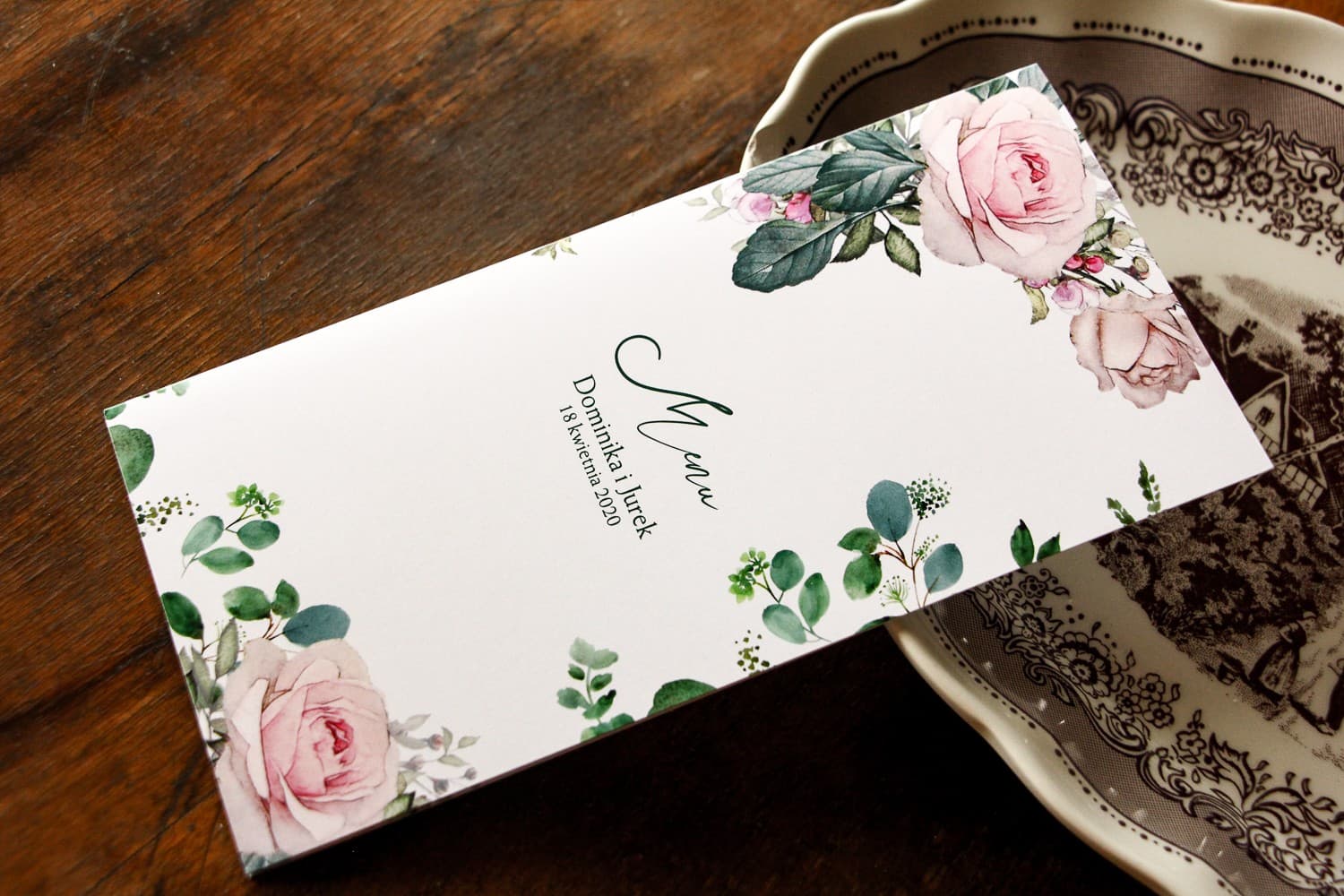 Elegante menú de boda con motivo de rosas y eucalipto, plegable | Carta de menú para mesa | Delize n.º 4