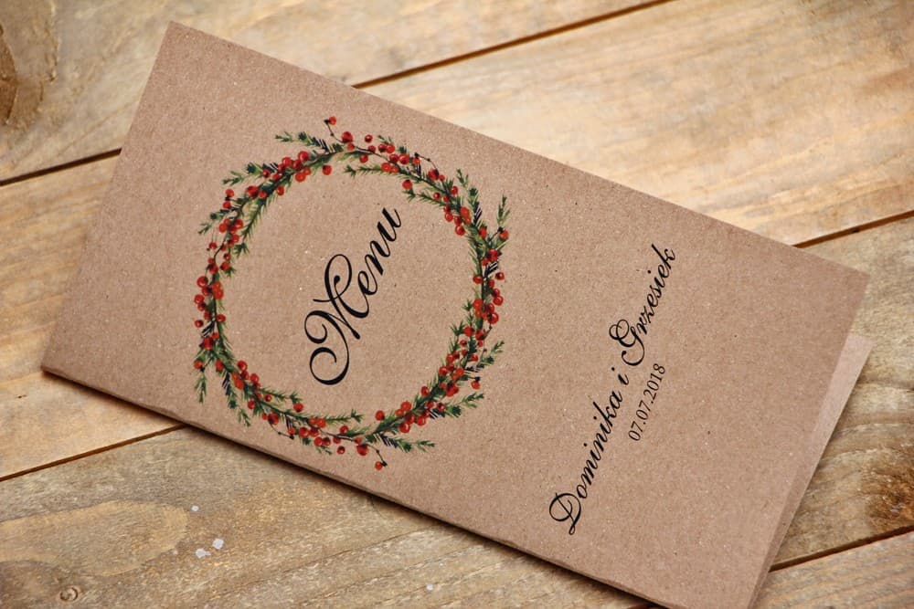Menú de Boda Rústico con Motivo Forestal de Serbal y Abeto | Tarjetas de Menú Ecológicas | Owoce Leśne nº 8