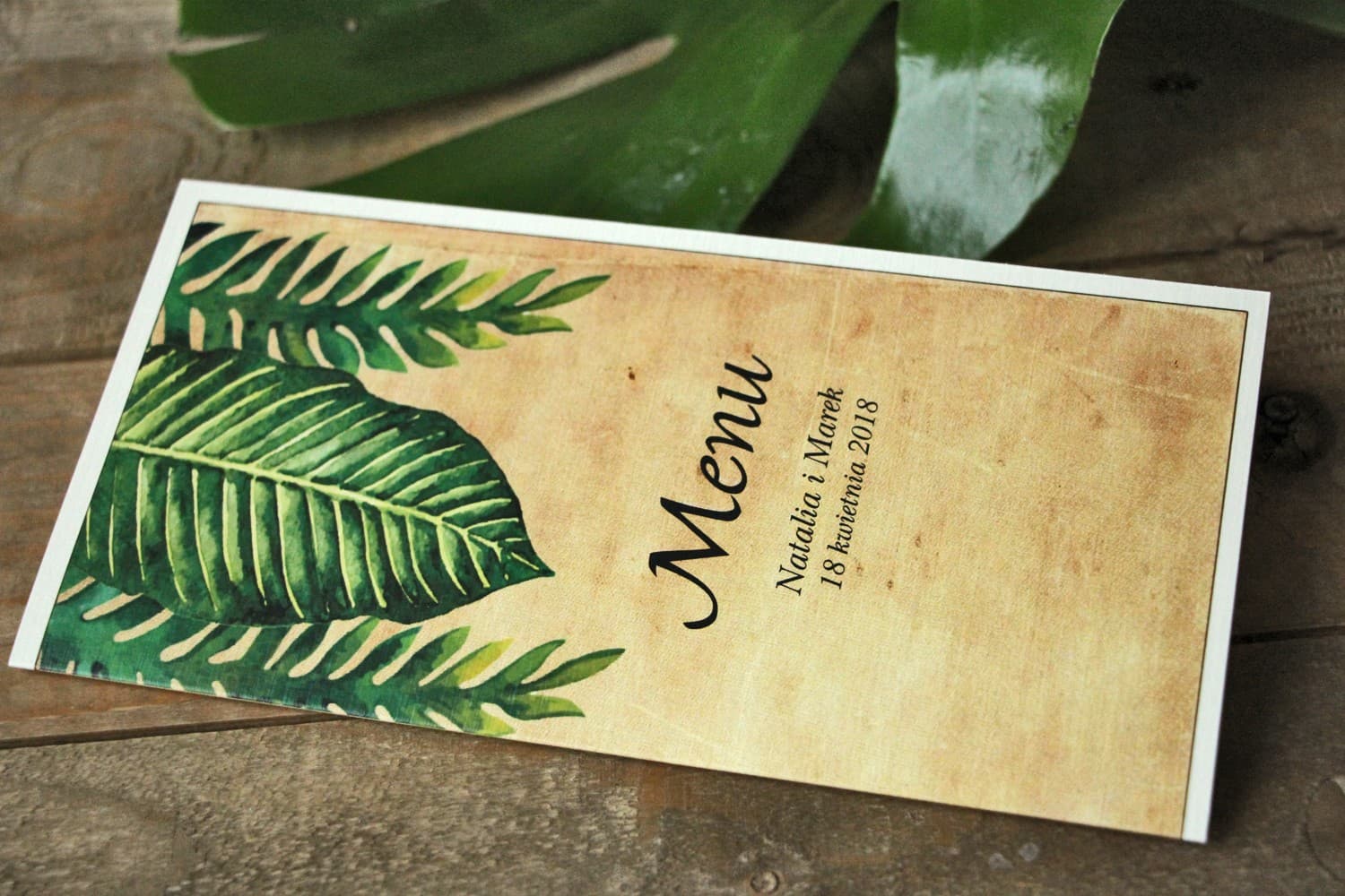 Menú de Boda Rústico con Helechos, Verde | Menú de Boda Greenery DL | Karmelowe Nr 5