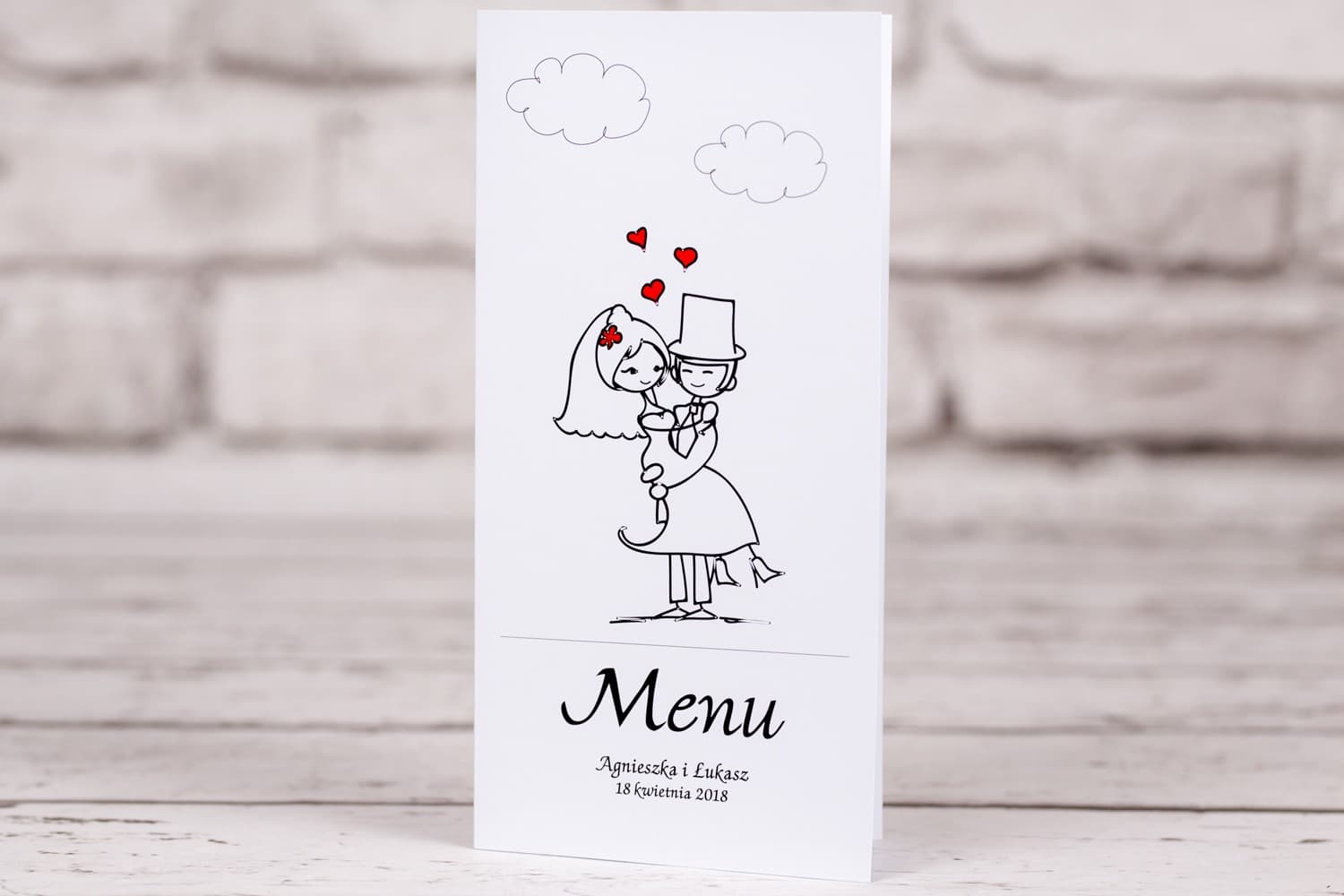 Menú de Boda con Dibujo de Pareja de Novios | Elegantes Cartas de Menú para Mesa | Bueno n.º 8