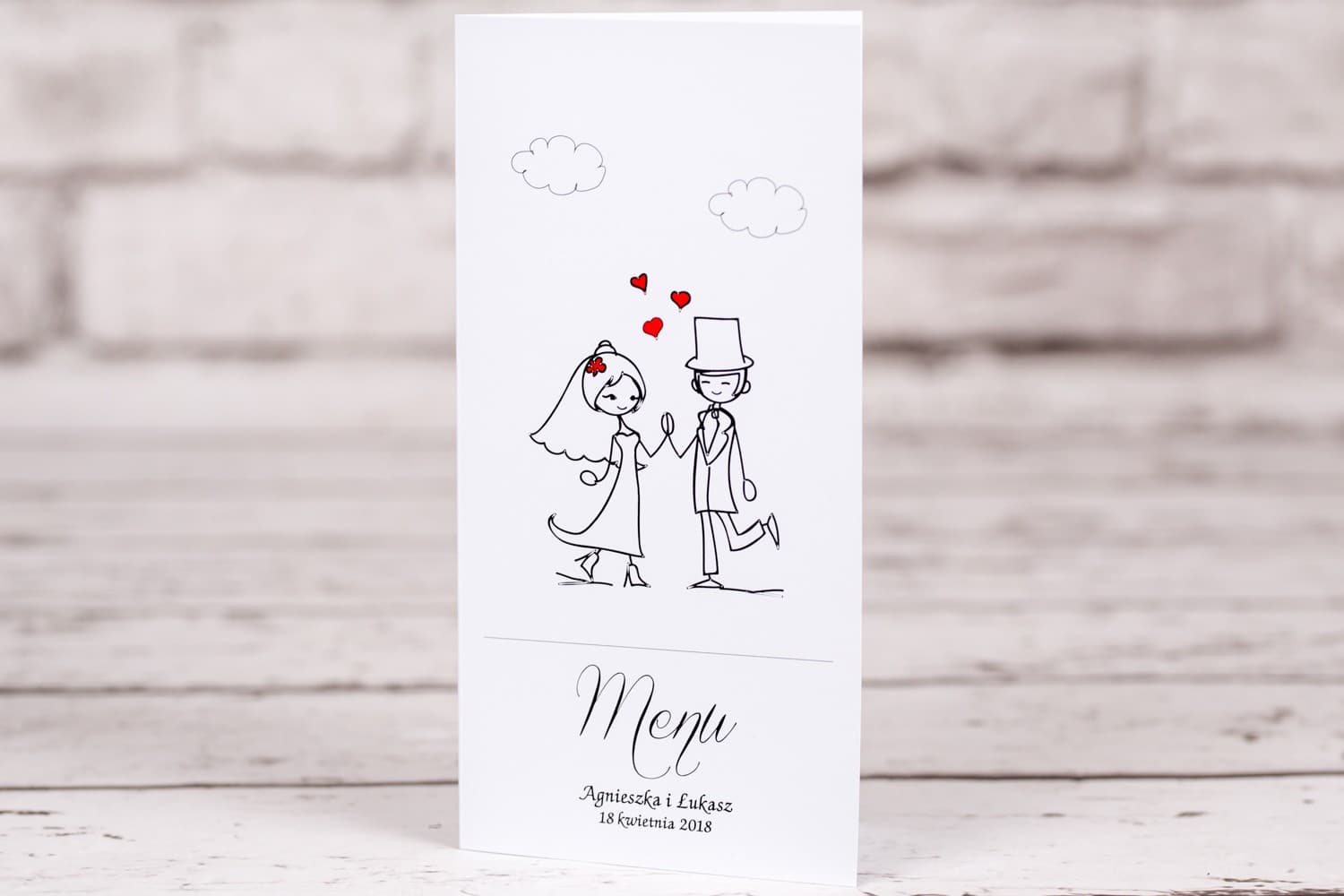 Menu de Mariage Minimaliste avec Dessin des Mariés | Carte Menu de Table Élégante | Bueno n° 2