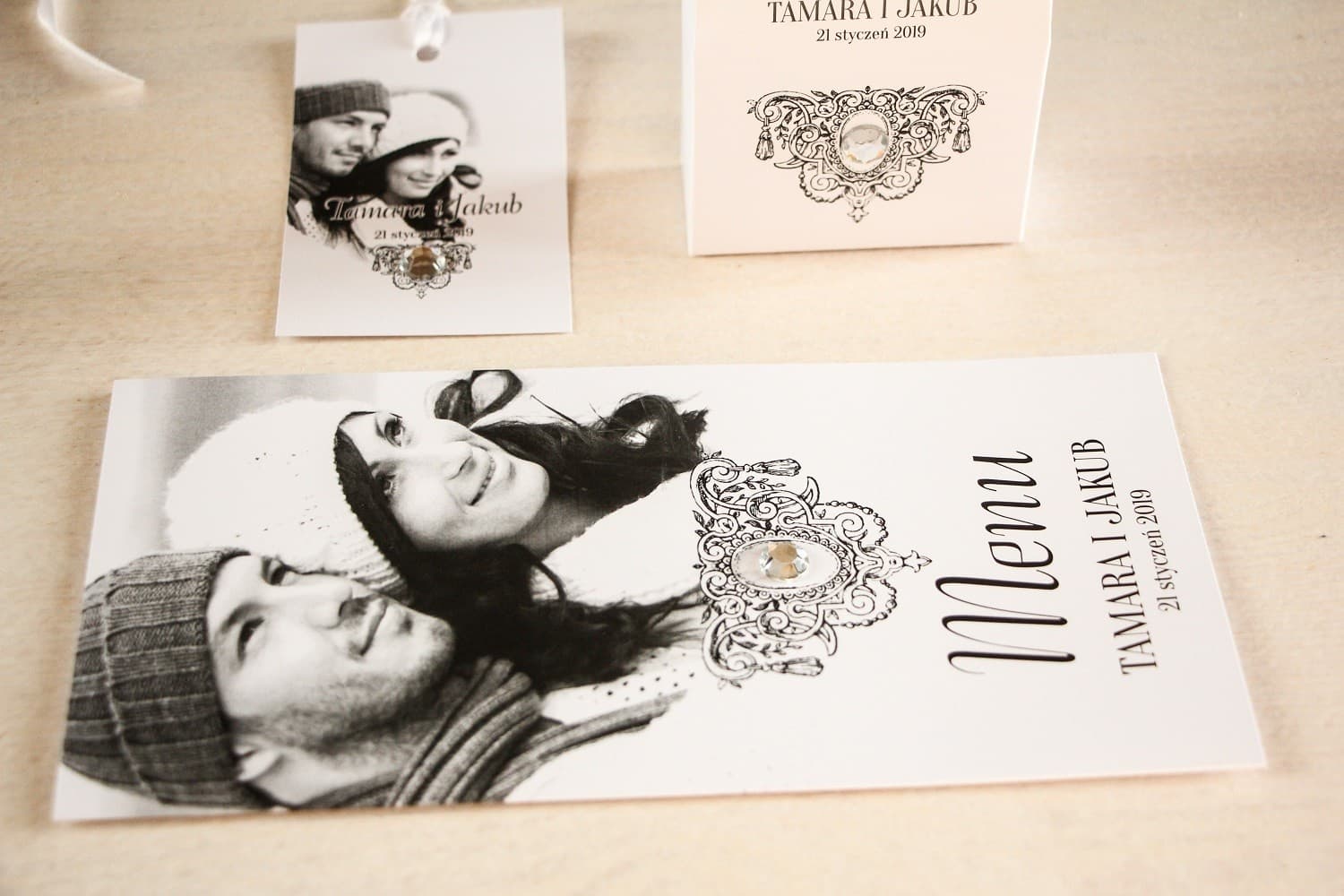 Menu de Mariage avec Votre Photo et Strass | Cartes de Menu Personnalisées | Menu avec Photo N° 2