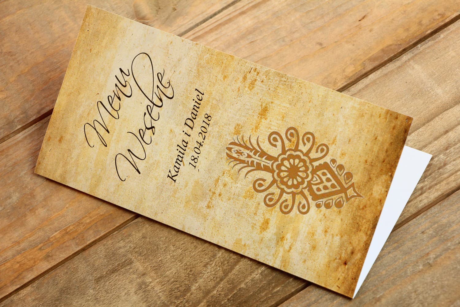 Menu de Mariage Pliable avec Motif Floral Folklorique | Menu Rustique Folk | Folk n° 6