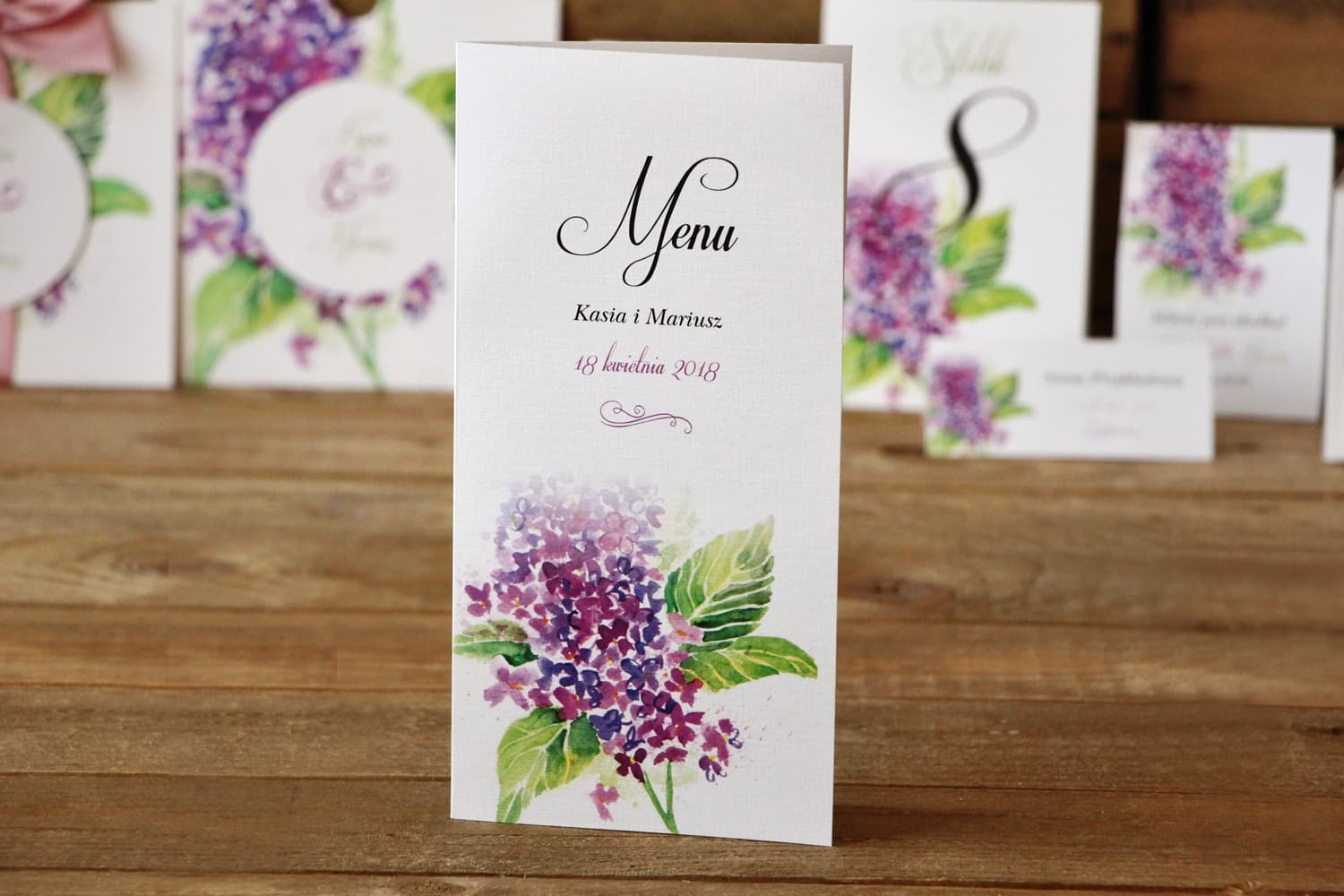Menu Nuziale Lillà Viola Acquerello | Carta Menu per Tavolo Nuziale | Fiori Dipinti n. 4