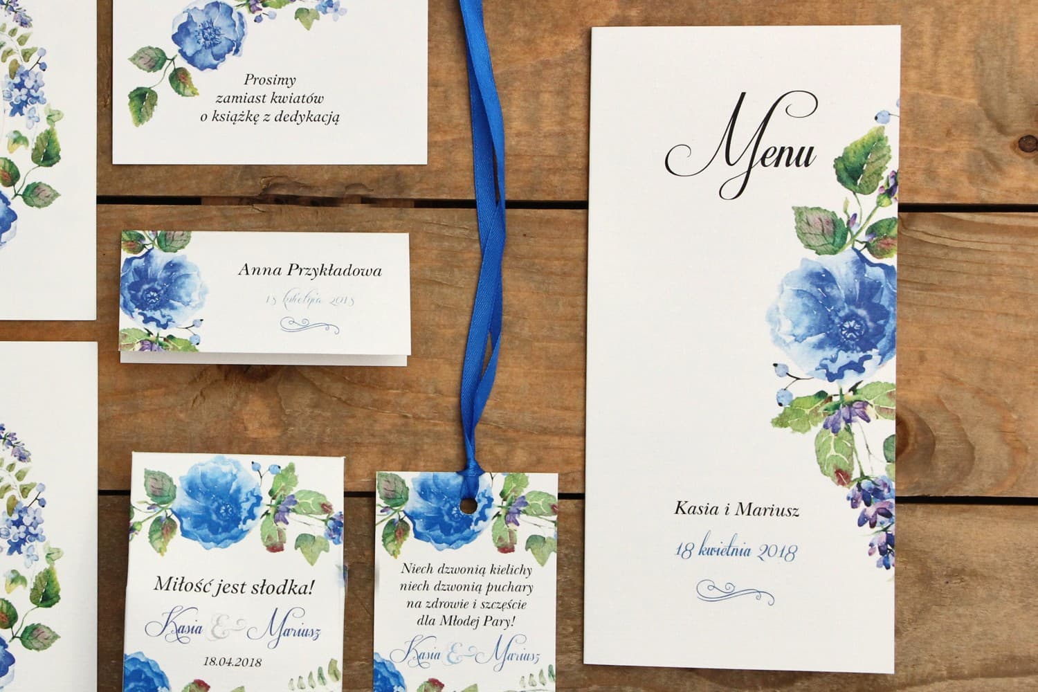 Menu de Mariage Bleuets et Fleurs des Champs | Carte Menu de Table | Accessoires Rustiques | Fleurs Peintes n° 13